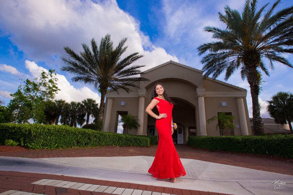 Red prom dress formal portrait